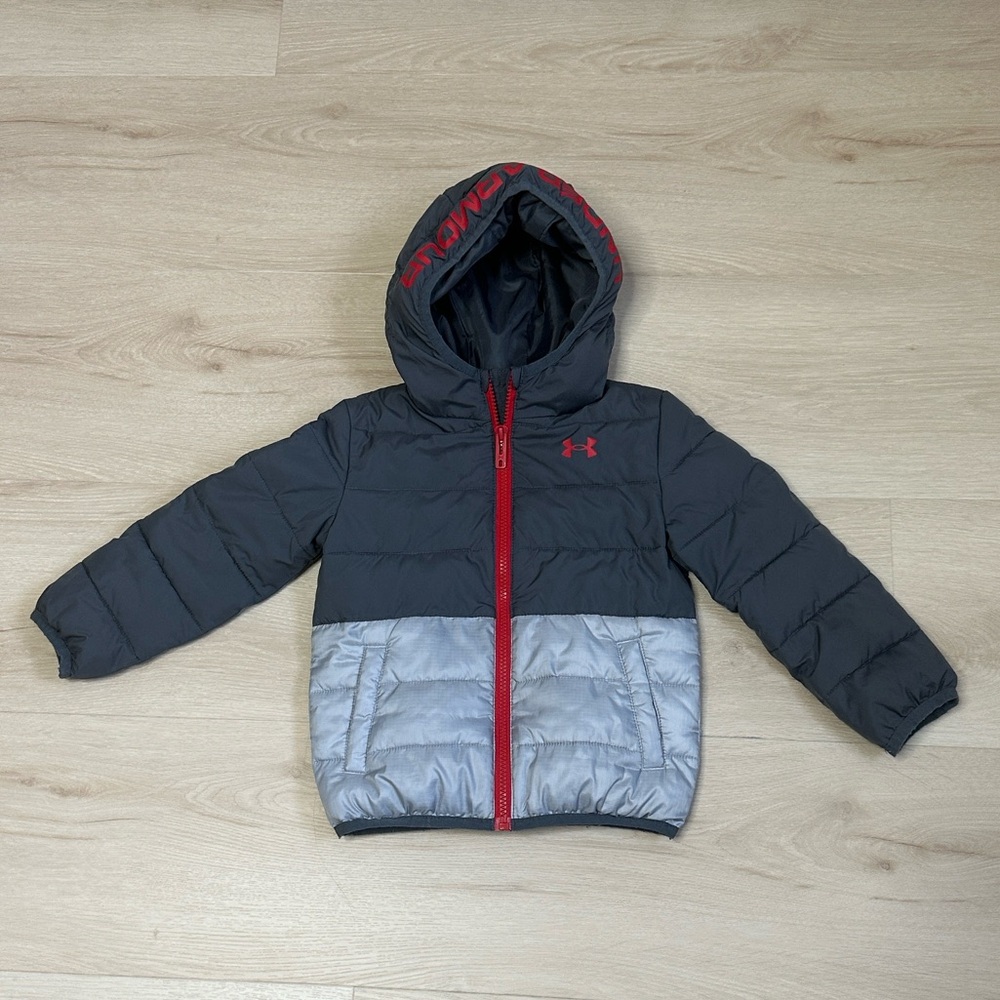 Under Armour Youth Gray and Red Hooded Jacket 3t toddler